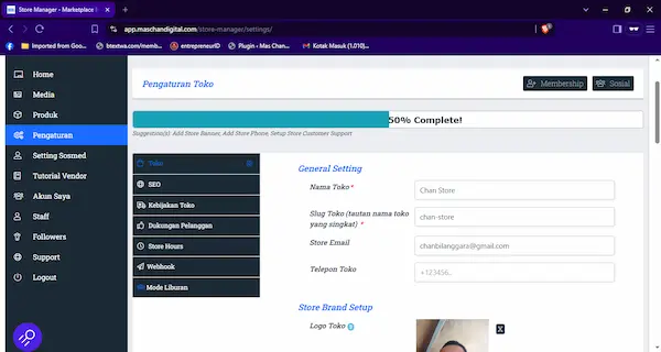 Dashboard Store Manager Mas Chan Digital