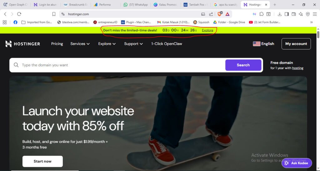 contoh scarcity pada penawaran hosting dari hostinger