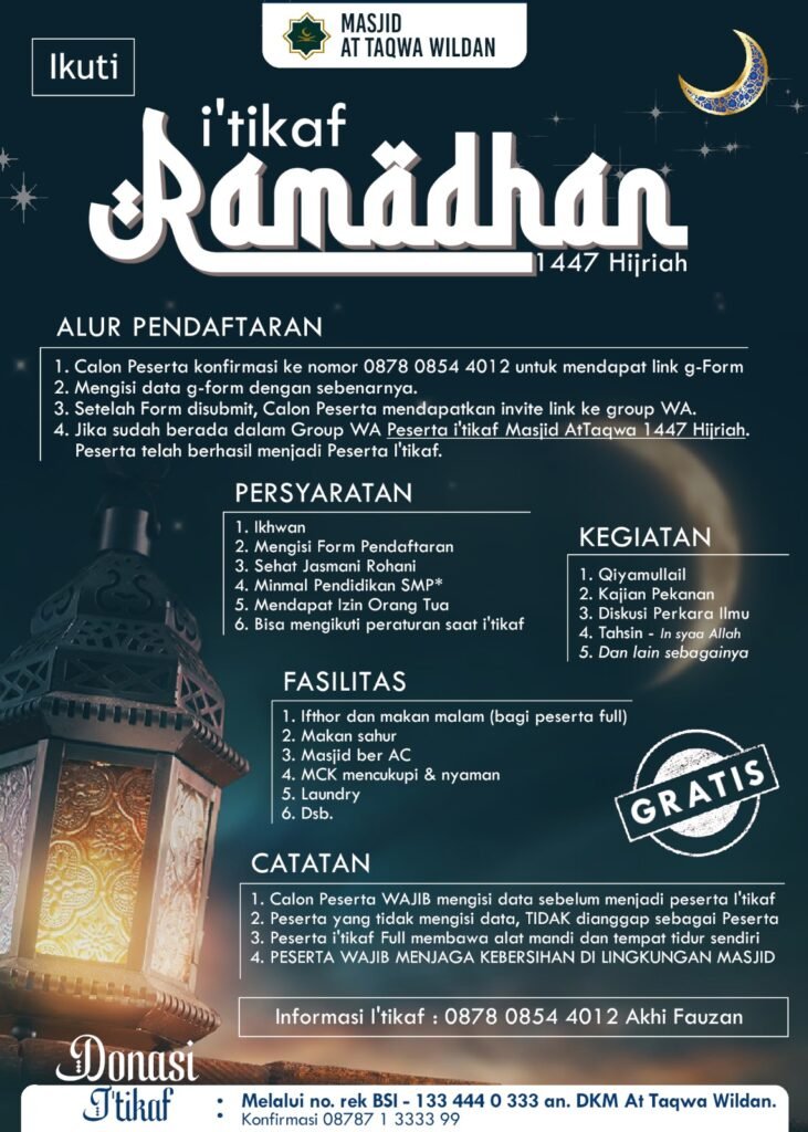 Program Iktikaf Ramadhan 1447 Hijriah di Masjid At Taqwa Wildan