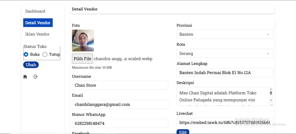 isi data profil vendor
