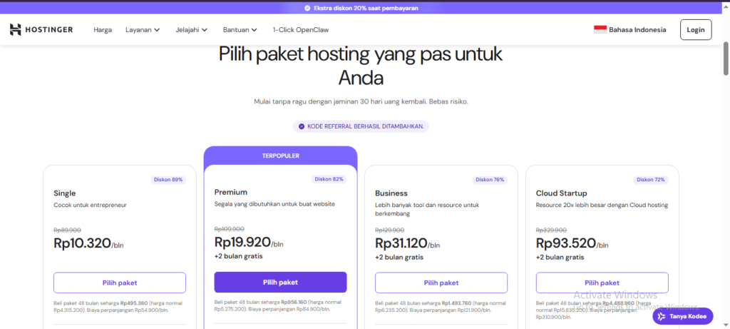list harga hosting domain hostinger