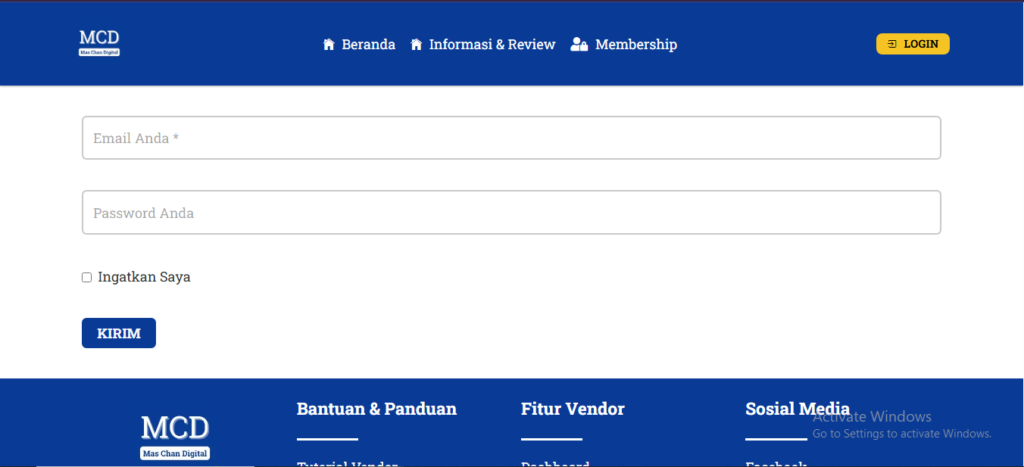 login dengan akun vendor