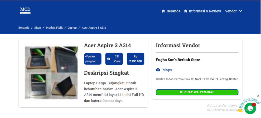 tampilan halaman produk